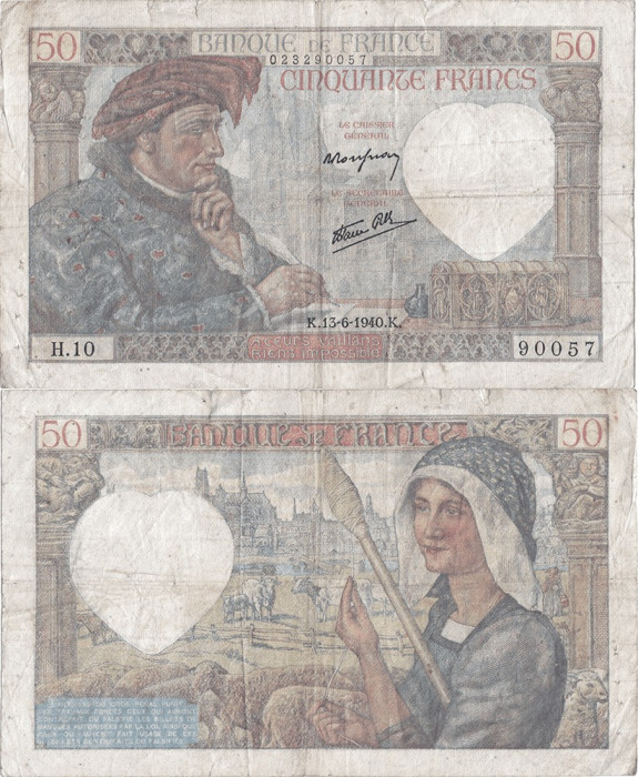 1940 (13 VI), 50 francs (P-93a.1) - Franța