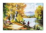 Cumpara ieftin Tablou cu pescari norocosi pictat manual, 70x50cm ulei pe panza, Constantin Feraru