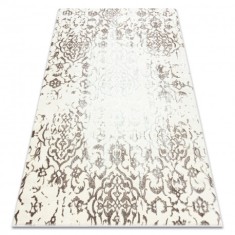 Covor CORE 247A Ornament Vintage - structural, două niveluri de l&acirc;nă, cremă / maro, 80x150 cm