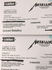 2 bilete Metallica,Bucuresti 2019,cat 4,sect 316,loc 3 si 4 foto