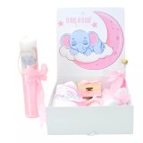 Cumpara ieftin Set Cutie Trusou cu Lumanare, 9 Piese &quot;Cu drag de la nasi&quot; - Luna Elefant, Roz - TB226
