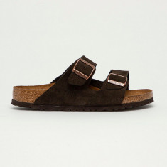 Birkenstock papuci din piele Arizona bărbați, culoarea maro