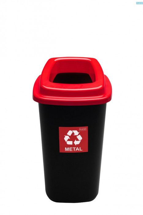 Cos Plastic Reciclare Selectiva, Capacitate 28l, Plafor Sort - Negru Cu Capac Rosu - Metal