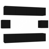 Cumpara ieftin Set dulap TV, 6 piese, negru, lemn prelucrat