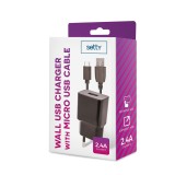 Incarcator Retea cu cablu MicroUSB Setty, 2.4 A, 1m, Negru