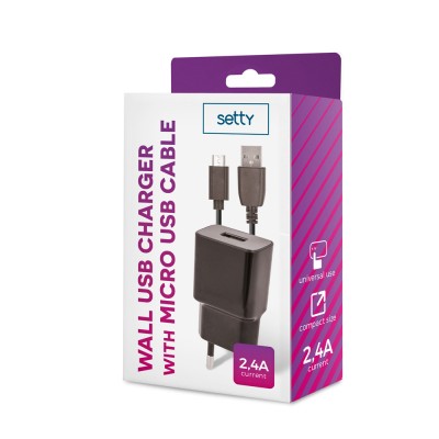 Incarcator Retea cu cablu MicroUSB Setty, 2.4 A, 1m, Negru foto