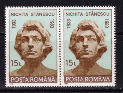 RO 1993 LP 1311 &amp;quot;60 de ani nasterea Nichita Stanescu&amp;quot;, pereche ,MNH foto