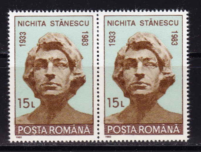 RO 1993 LP 1311 &quot;60 de ani nasterea Nichita Stanescu&quot;, pereche ,MNH