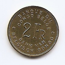 Congo Belgian 2 Francs 1946 - Leopold III, Bronz, 22 mm KM-28 foto