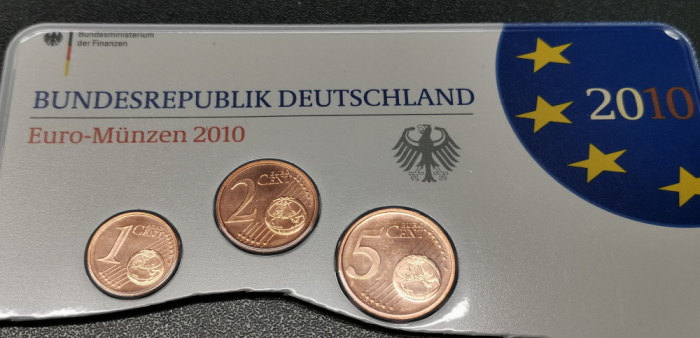 Germania monede proof 1 + 2 + 5 Cents 2010