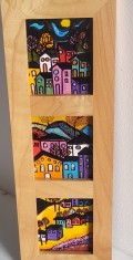 Triptic, unic tablou -pictura moderna ,PEISAJE RURALE, pictor roman contemporan