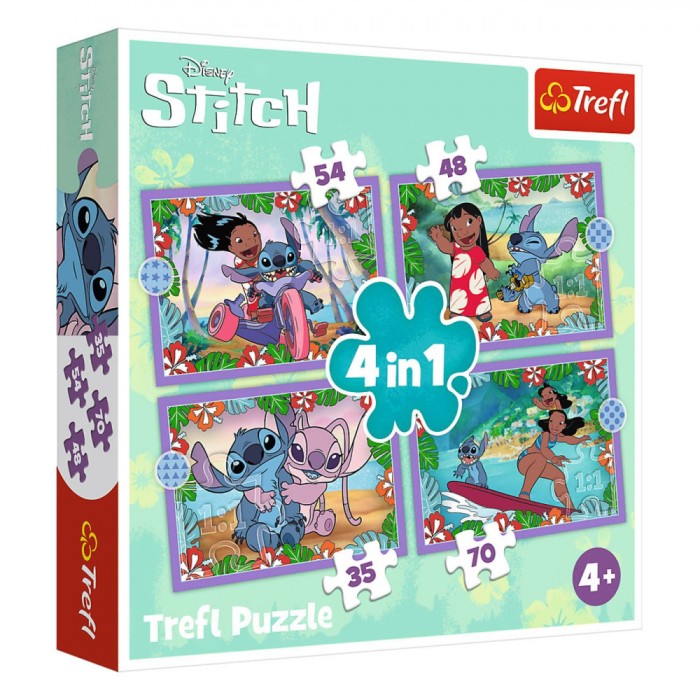 Set Puzzle Trefl, Lilo &amp; Stitch, 4 &icirc;n 1, Multicolor, 35-70 Piese, V&acirc;rstă 4+ Ani