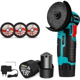 Cumpara ieftin Mini polizor unghiular portabil, cu 2 acumulatori 12V, 750W, 1500mAh, 19500rpm, 2 discuri 76mm