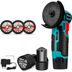Mini polizor unghiular portabil, cu 2 acumulatori 12V, 750W, 1500mAh, 19500rpm, 2 discuri 76mm