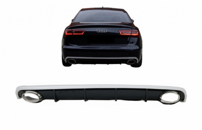 Difuzor Bara Spate si Ornamente Evacuare compatibil cu Audi A6 C7 4G Limousine Avant (2010-2014) RS6 Design RDAUA64GRS6