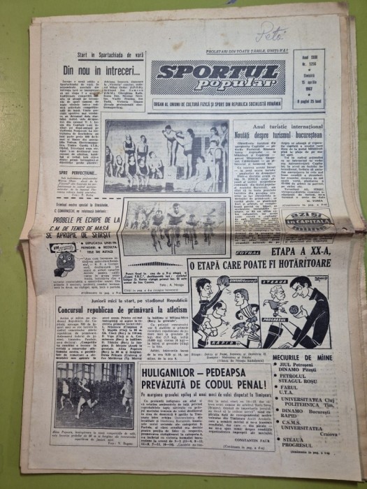 ziarul sportul popular 15 aprilie 1967 - meciul de fotbal dinamo-rapid