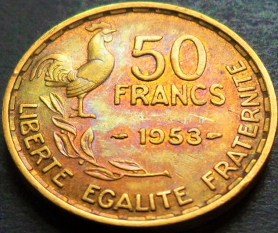 Moneda istorica 50 FRANCI - FRANTA, anul 1953 * cod 5095 = patina curcubeu foto