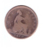 Moneda Marea Britanie 1 penny 1870, uzata, curata