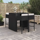 Set mobilier bar de grădină cu perne, 5 piese, negru, poliratan