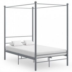 vidaXL Cadru de pat cu baldachin, gri, 120x200 cm, metal