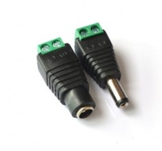 Adaptor alimentare CCTV DC 2.1 5.5 mm cu terminale cu surub, set 2 conectori mama si tata pentru camere supraveghere, DVR si alimentatoare 12V