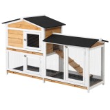 PawHut Cușcă pentru Iepuri cu Uși Multiple, Rampă și Spațiu Deschis, 157.4x53x93.5 cm, Galben și Negru | Aosom Romania