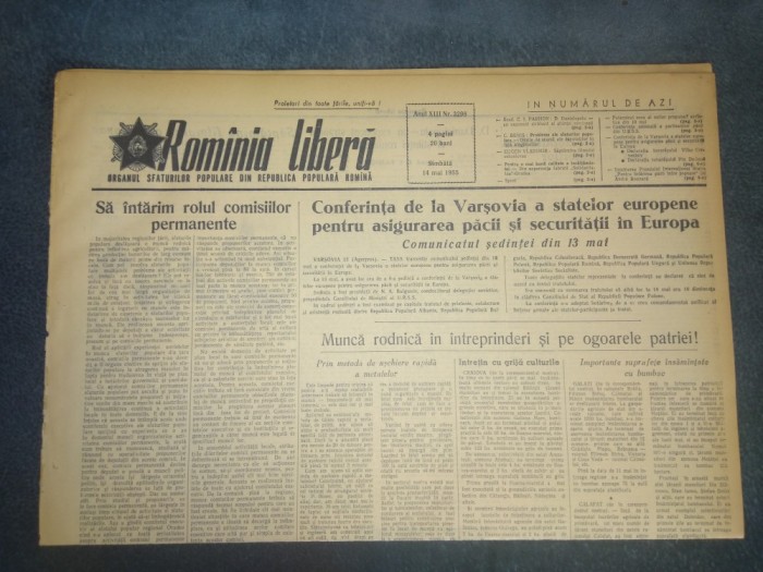 ZIARUL ROMANIA LIBERA 14 MAI 1955 CONFERINTA DE LA VARSOVIA