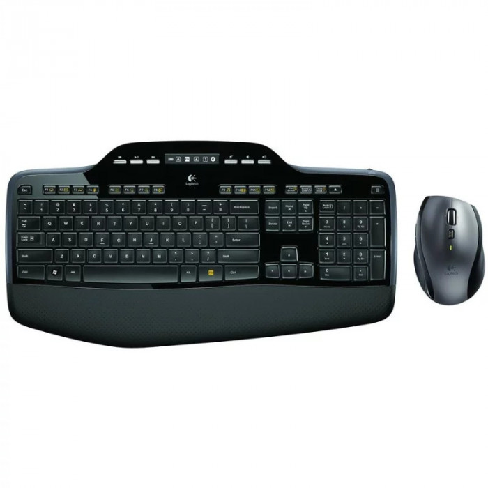 KIT wireless LOGITECH tastatura wireless multimedia palm rest display LCD + mouse wireless 6 butoane &amp;quot;M705&amp;quot; 1 singur receiver black &amp;quot;MK