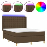 Cumpara ieftin Pat cu arcuri, saltea si LED, maro inchis, 140x200 cm, textil