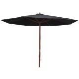 VidaXL Umbrelă de soare de exterior, st&acirc;lp din lemn, negru, 350 cm