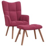 VidaXL Scaun de relaxare cu taburet, roșu vin, catifea