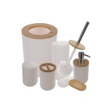Set Accesorii Baie Ruhhy 24635 Alb/Maro, 6 Piese: Dispenser Sapun, Cos Gunoi, Perie Toaleta, Sapuniera