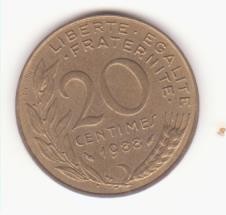 Franța 20 centimes 1988 foto