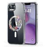 Husa pentru iphone 16e, atasare magnetica, magsafe, pink wreath 16, clear