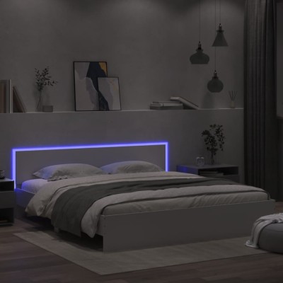 vidaXL Cadru de pat cu tăblie și LED, alb, 200x200 cm 3207581 foto