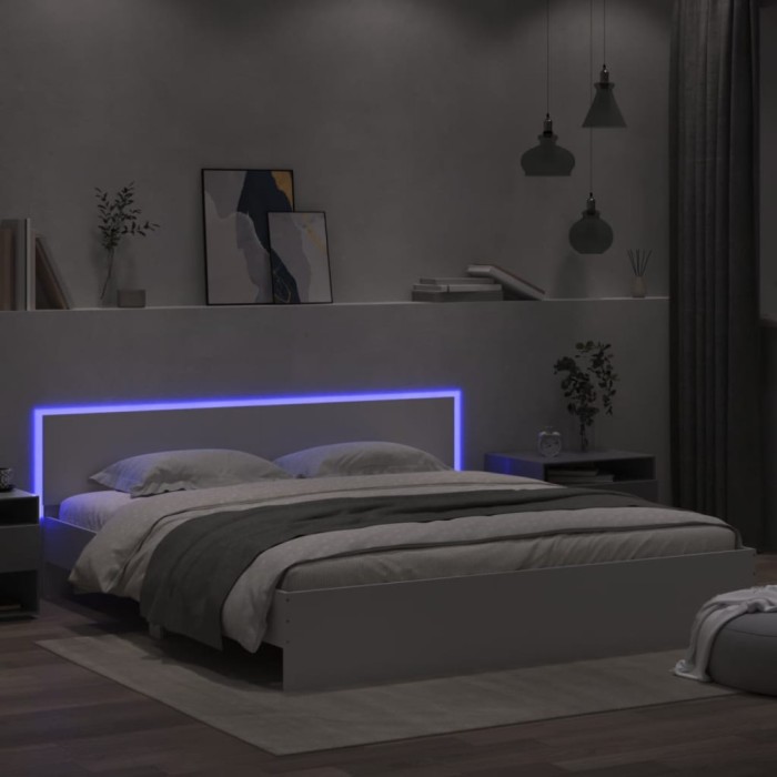 vidaXL Cadru de pat cu tăblie și LED, alb, 200x200 cm 3207581