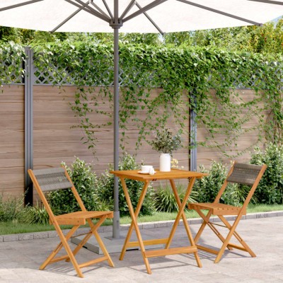 Set mobilier bistro, 3 piese, gri, polipropilenă și lemn masiv foto