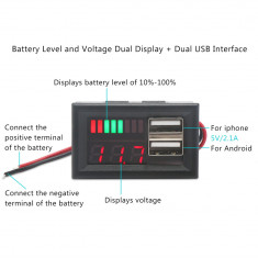 Voltmetru baterie auto cu usb foto