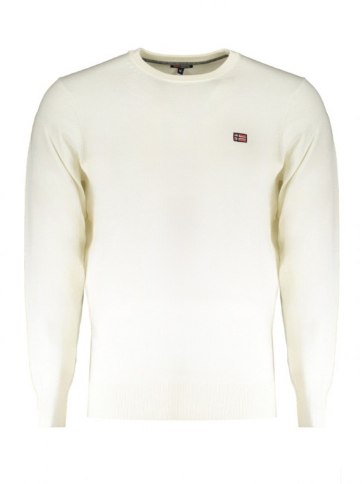 Pulover bărbați cu decolteu la baza g&acirc;tului, cu logo, Regular Fit, Alb, 3XL
