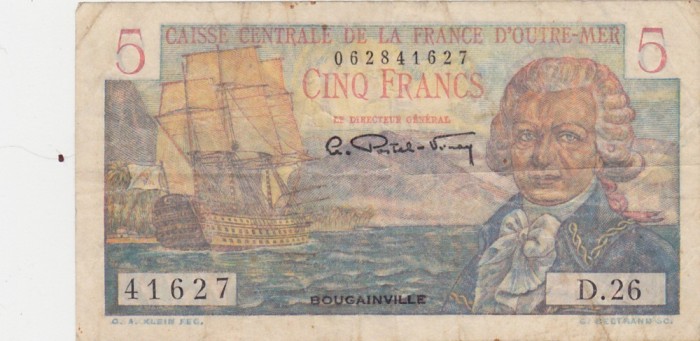 Caisse Centrale de la France D&#039;Outre Mer FRANTA 5 FRANCS Bougainville ND(1947) F