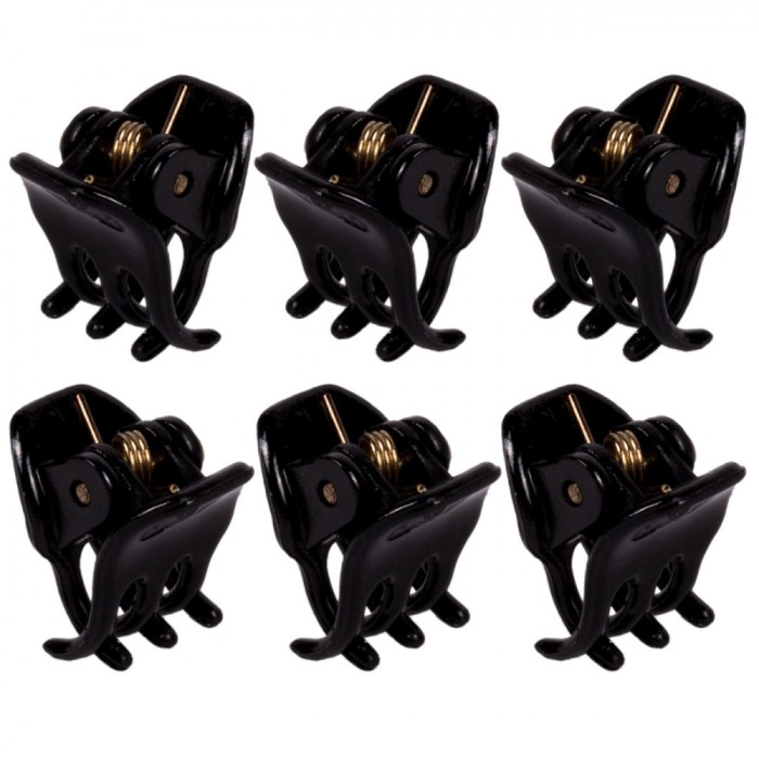 Set Clame Păr, 6 Buc, Negru, Dimensiune 1cm, Plastic