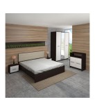 DORMITOR HERA CU OGLINDA CU PAT INO TAPITAT ALB + COMODA M WENGE