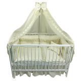 Lenjerie LUX by Deseda cu 6 aparatori Super Groase pat 120x60 cm baldachin si suport metalic baldachin Ivory