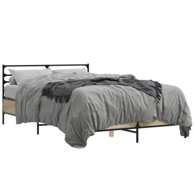 vidaXL Cadru de pat, stejar sonoma, 140x190cm, lemn prelucrat și metal 3280078 foto