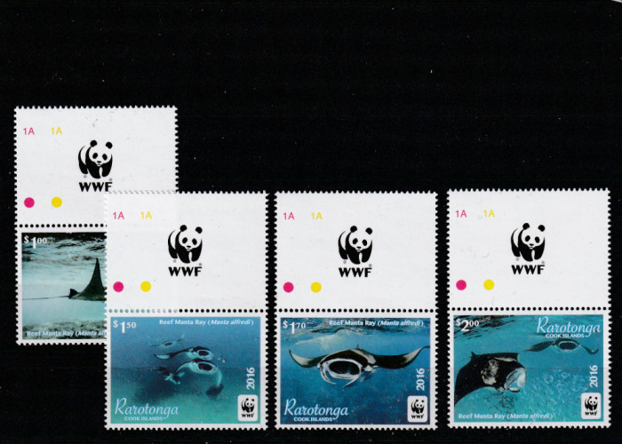 Rarotonga 2016-Fauna,WWF,Testoase,serie 4 valori cu vigneta WWF,MNH,Mi,50-53