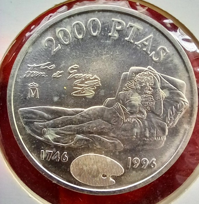 (A23) MONEDA DIN ARGINT SPANIA - 2000 PESETAS 1996, 250 ANI DE LA NASTEREA LUI FRANCISCO DE GOYA, STARE AUNC