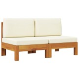 vidaXL Canapea de mijloc cu perne alb/crem, 2 buc., lemn masiv acacia