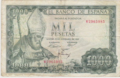 SPANIA 1000 PESETAS 1965 F foto