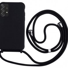 Husa din silicon pentru telefon cu snur prindere la gat MEVIS pentru Samsung Galaxy A32 4G, negru - SECOND