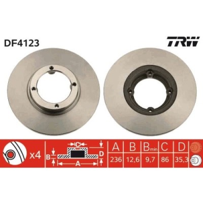 Set discuri frana fata TRW, Daewoo Matiz (M100, M150), 09.1998-, Matiz (M200, M250), 01.2005-12.2018; Chevrolet Matiz (M200, M250), 03.2005-, Spark, foto